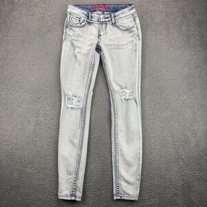 Bongo Womens Low Rise Skinny Jeans Light Wash Distressed Blue Size 5 Y2K Denim